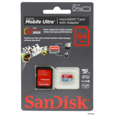 micro SDXC карта памяти SanDisk 64GB Class10 Ultra c адаптером SD (SDSDQU-064G-U46A)